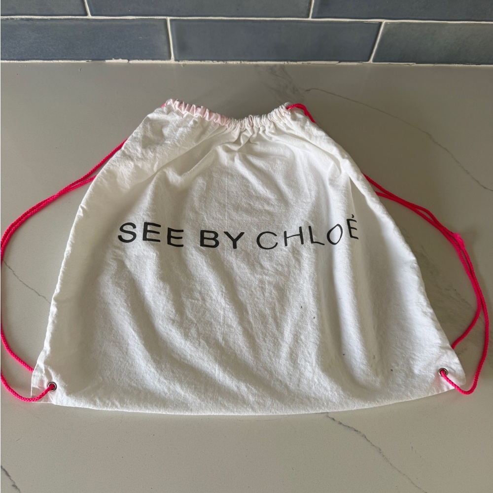 See by Chloé White Drawstring Bag with Pink Cords - Picture 2 of 8